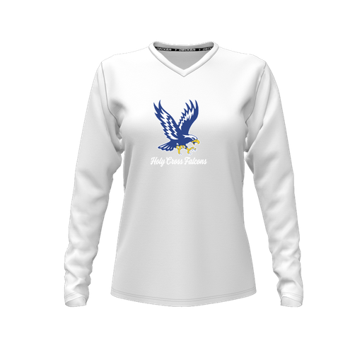 [FTLVCFWH-FYXS-LOGO1] Decker Comfort T-Shirt (Female Youth XS, White, V Neck, Logo 1, Long Sleeve)