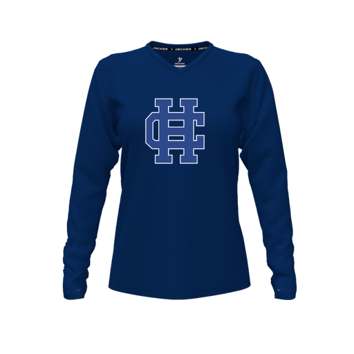 [FTLVCFNV-FYXS-LOGO3] Decker Comfort T-Shirt (Female Youth XS, Navy, V Neck, Logo 3, Long Sleeve)