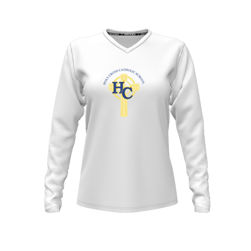 [FTLVPTWH-FYXS-LOGO2] Decker Performance T-Shirt (Female Youth XS, White, V Neck, Logo 2, Long Sleeve)