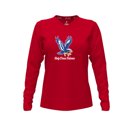 [FTLVPTRD-FYXS-LOGO1] Decker Performance T-Shirt (Female Youth XS, Red, V Neck, Logo 1, Long Sleeve)