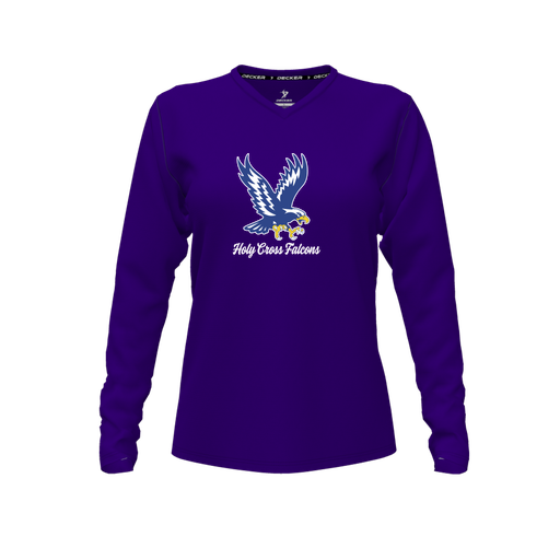 [FTLVPTPP-FYXS-LOGO1] Decker Performance T-Shirt (Female Youth XS, Purple, V Neck, Logo 1, Long Sleeve)