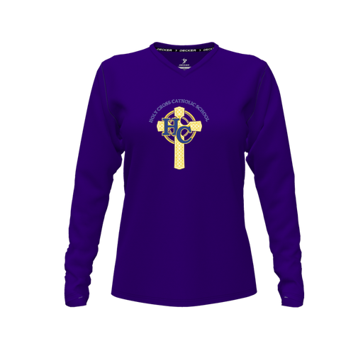 [FTLVPTPP-FYXS-LOGO2] Decker Performance T-Shirt (Female Youth XS, Purple, V Neck, Logo 2, Long Sleeve)
